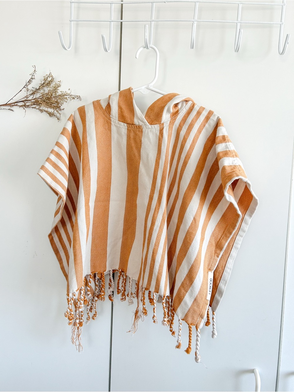 Liewood Roomie Striped Kids Poncho Cover-Up in Yellow & Beige • Size 1-2 Y